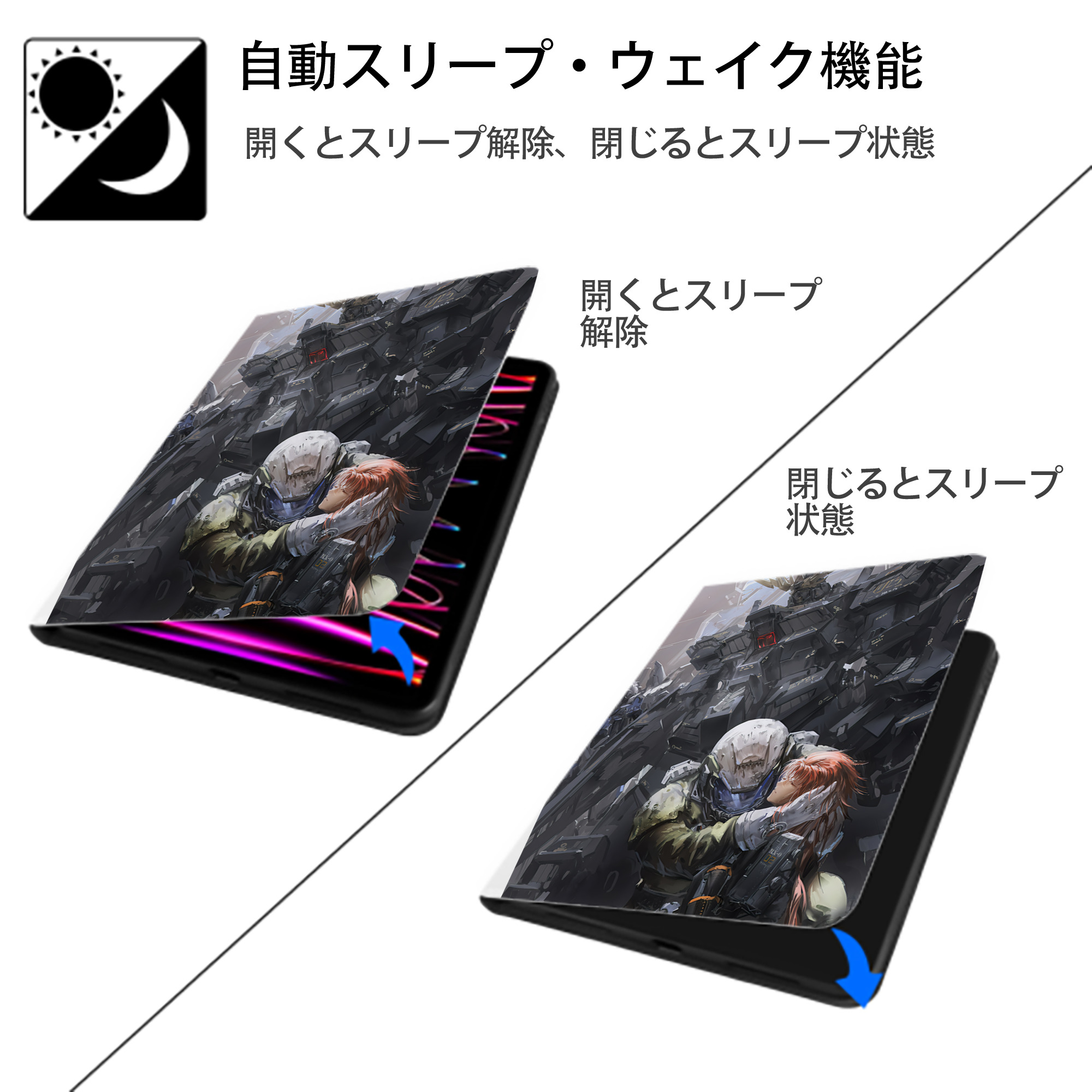 機動戦士ガンダム Mobile Suit Gundam IPad ケース ペン収納付き 三つ折りスタンド PUレザー×シリコン 対応機種9.5/10.5/10.9インチ