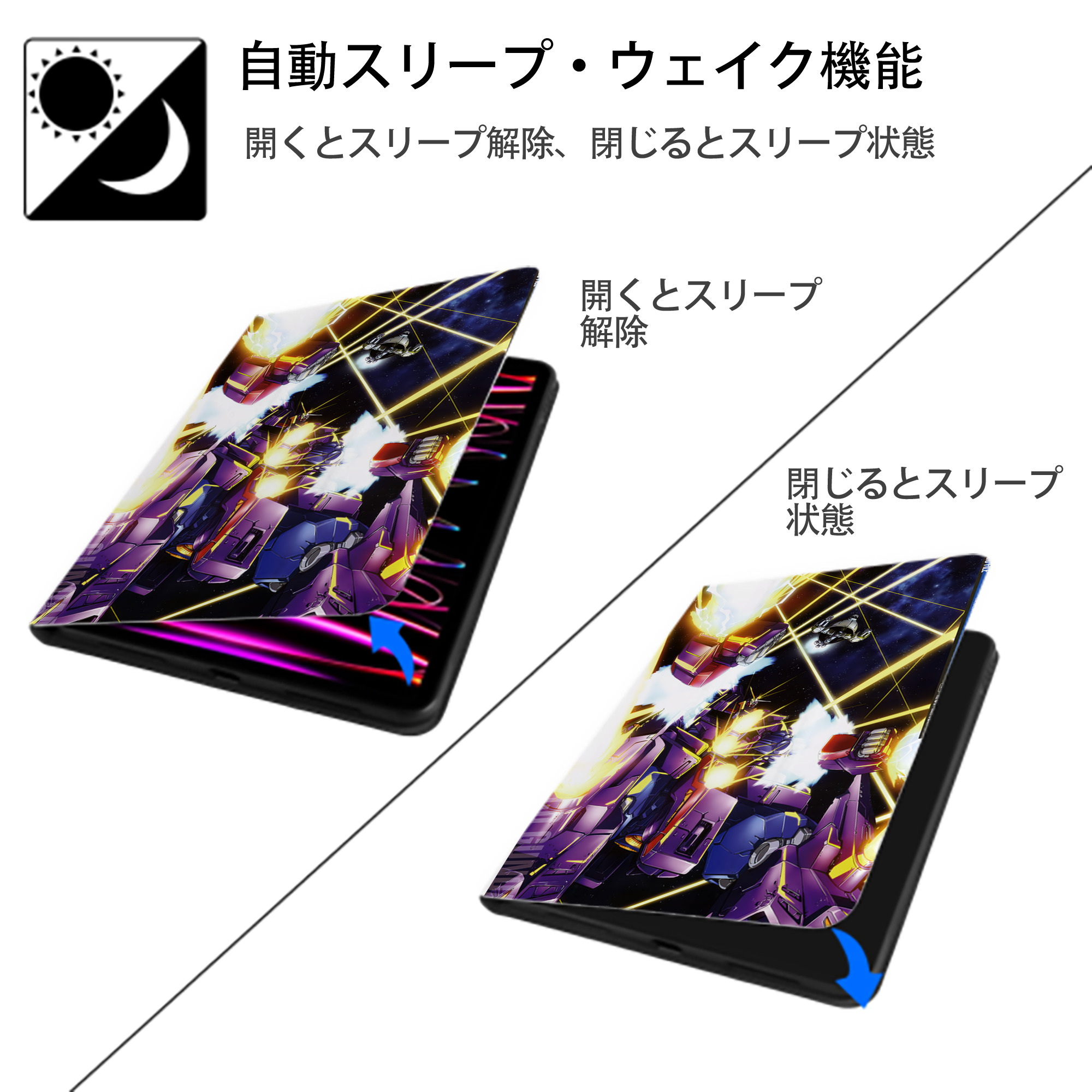 機動戦士ガンダム Mobile Suit Gundam IPad ケース ペン収納付き 三つ折りスタンド PUレザー×シリコン 対応機種9.5/10.5/10.9インチ