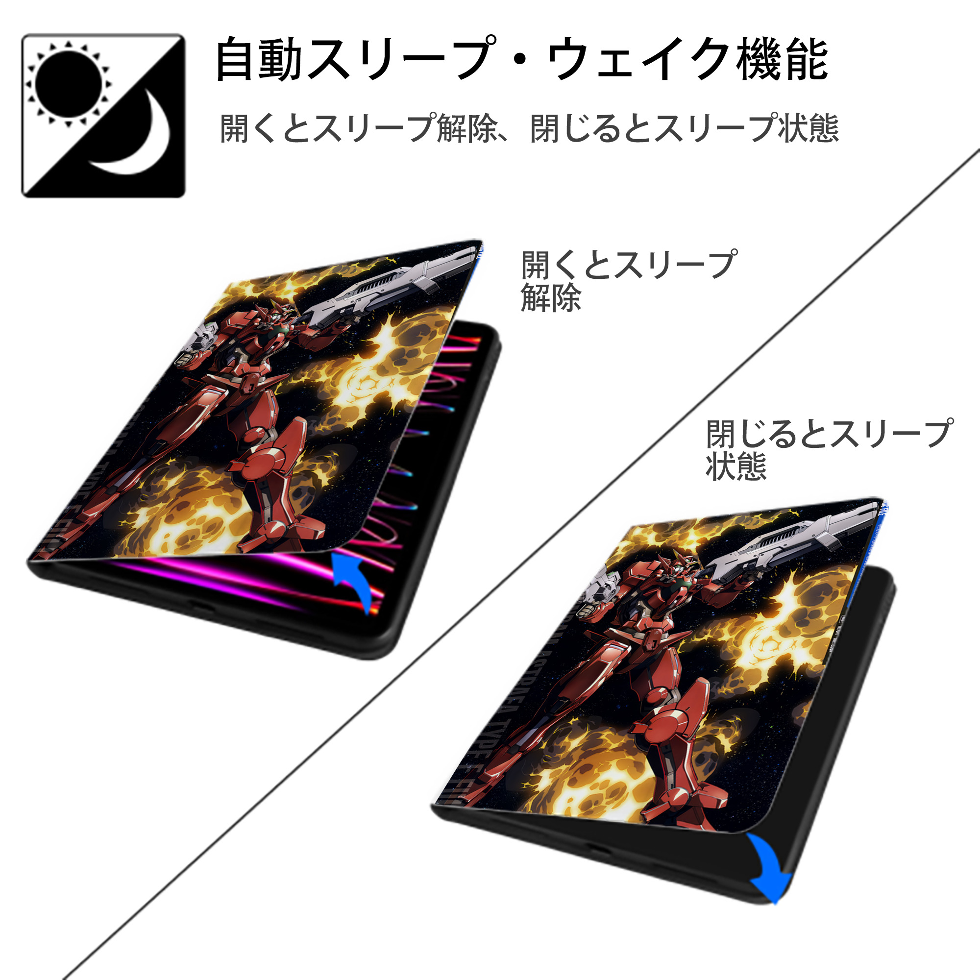 機動戦士ガンダム Mobile Suit Gundam IPad ケース ペン収納付き 三つ折りスタンド PUレザー×シリコン 対応機種9.5/10.5/10.9インチ