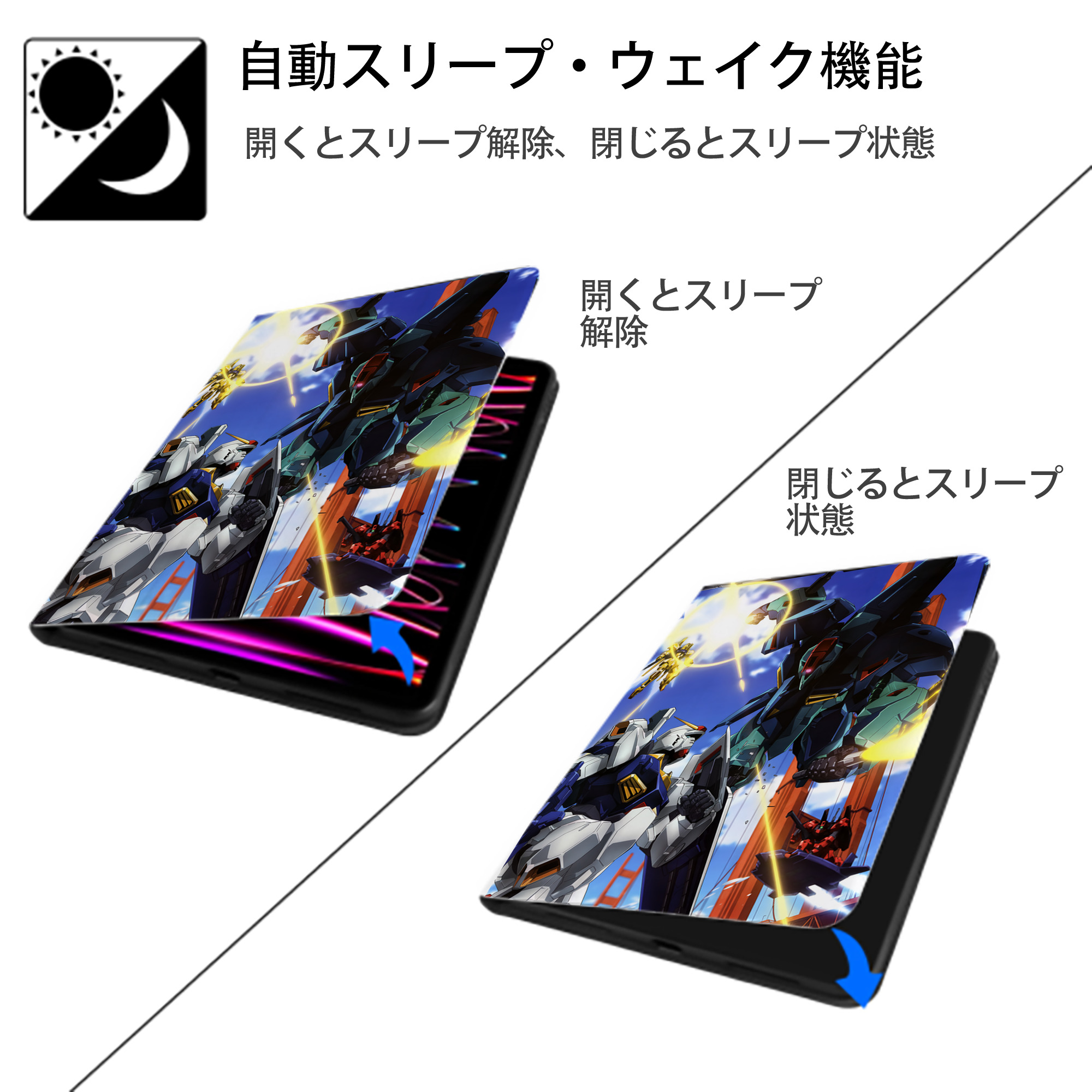 機動戦士ガンダム Mobile Suit Gundam IPad ケース ペン収納付き 三つ折りスタンド PUレザー×シリコン 対応機種9.5/10.5/10.9インチ