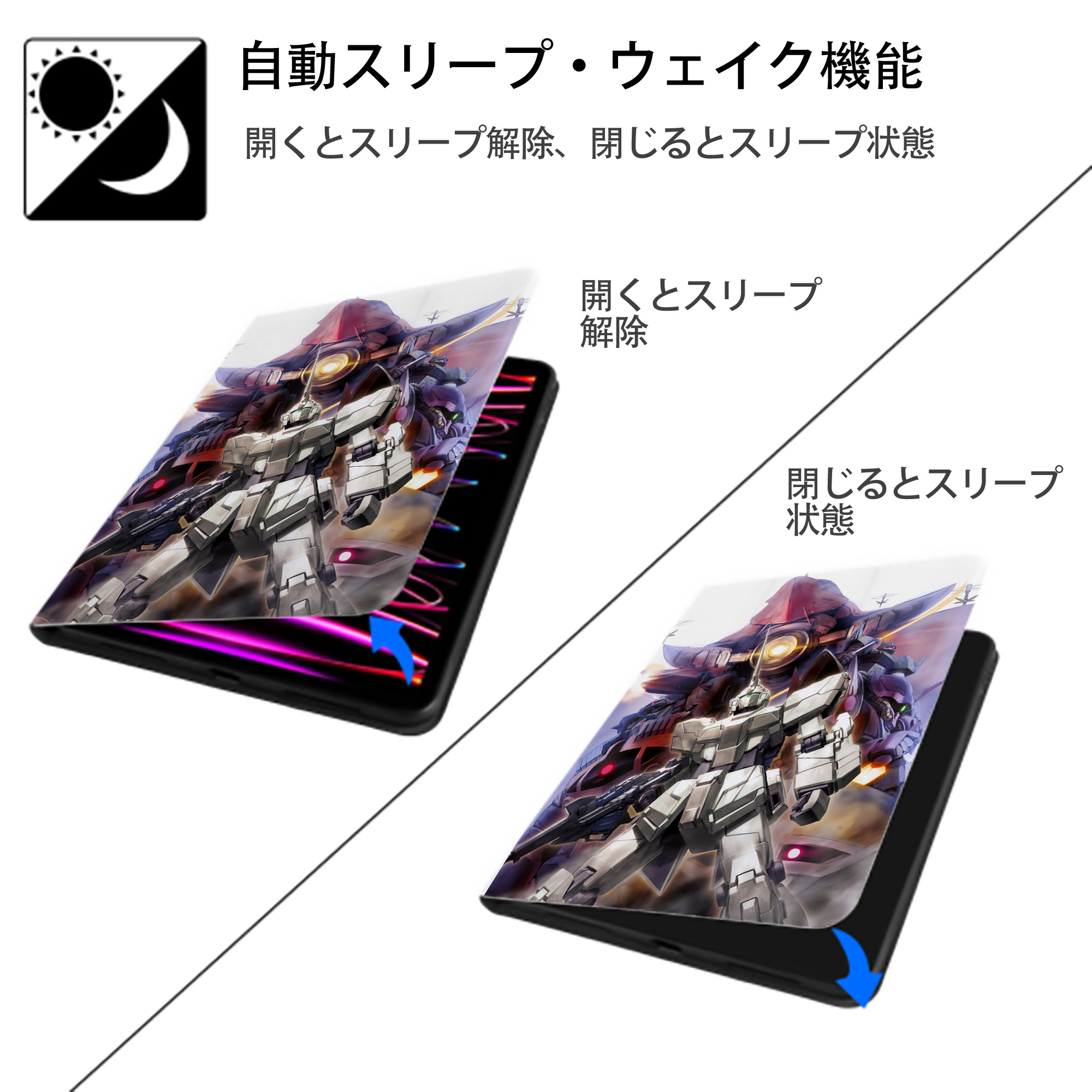 機動戦士ガンダム Mobile Suit Gundam IPad ケース ペン収納付き 三つ折りスタンド PUレザー×シリコン 対応機種9.5/10.5/10.9インチ