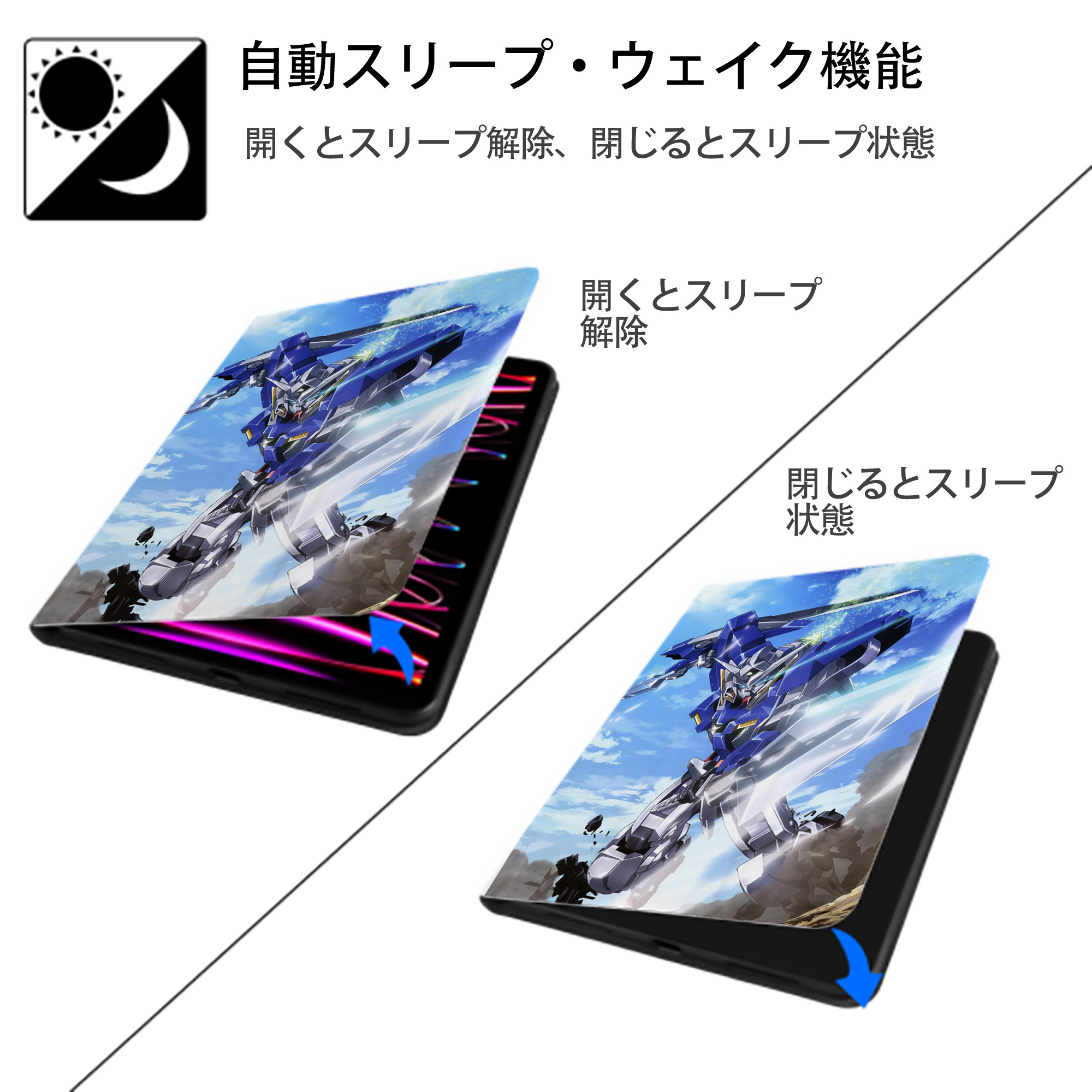 機動戦士ガンダム Mobile Suit Gundam IPad ケース ペン収納付き 三つ折りスタンド PUレザー×シリコン 対応機種9.5/10.5/10.9インチ