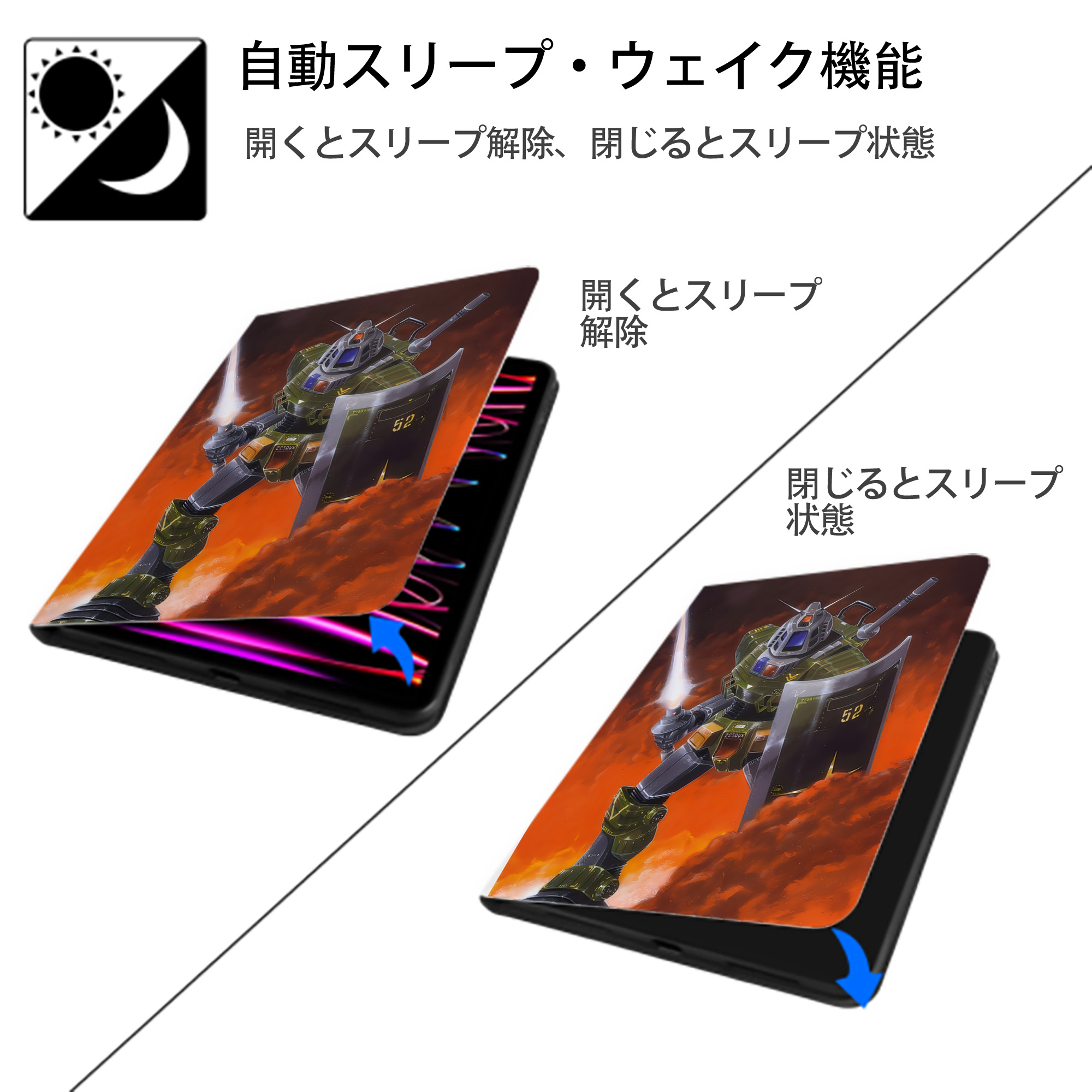 機動戦士ガンダム Mobile Suit Gundam IPad ケース ペン収納付き 三つ折りスタンド PUレザー×シリコン 対応機種9.5/10.5/10.9インチ