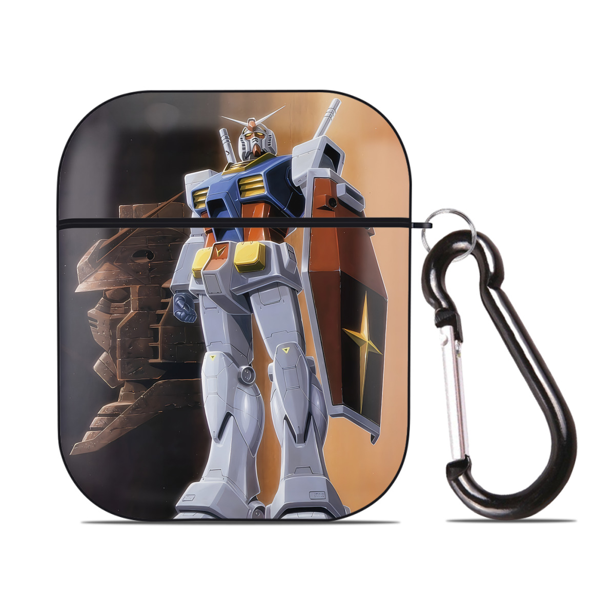 （画像用） 機動戦士ガンダム Mobile Suit Gundam AirPods 第2世代保護ケース ハードシェル ブラック 耐衝撃・防指紋・カラビナ付き