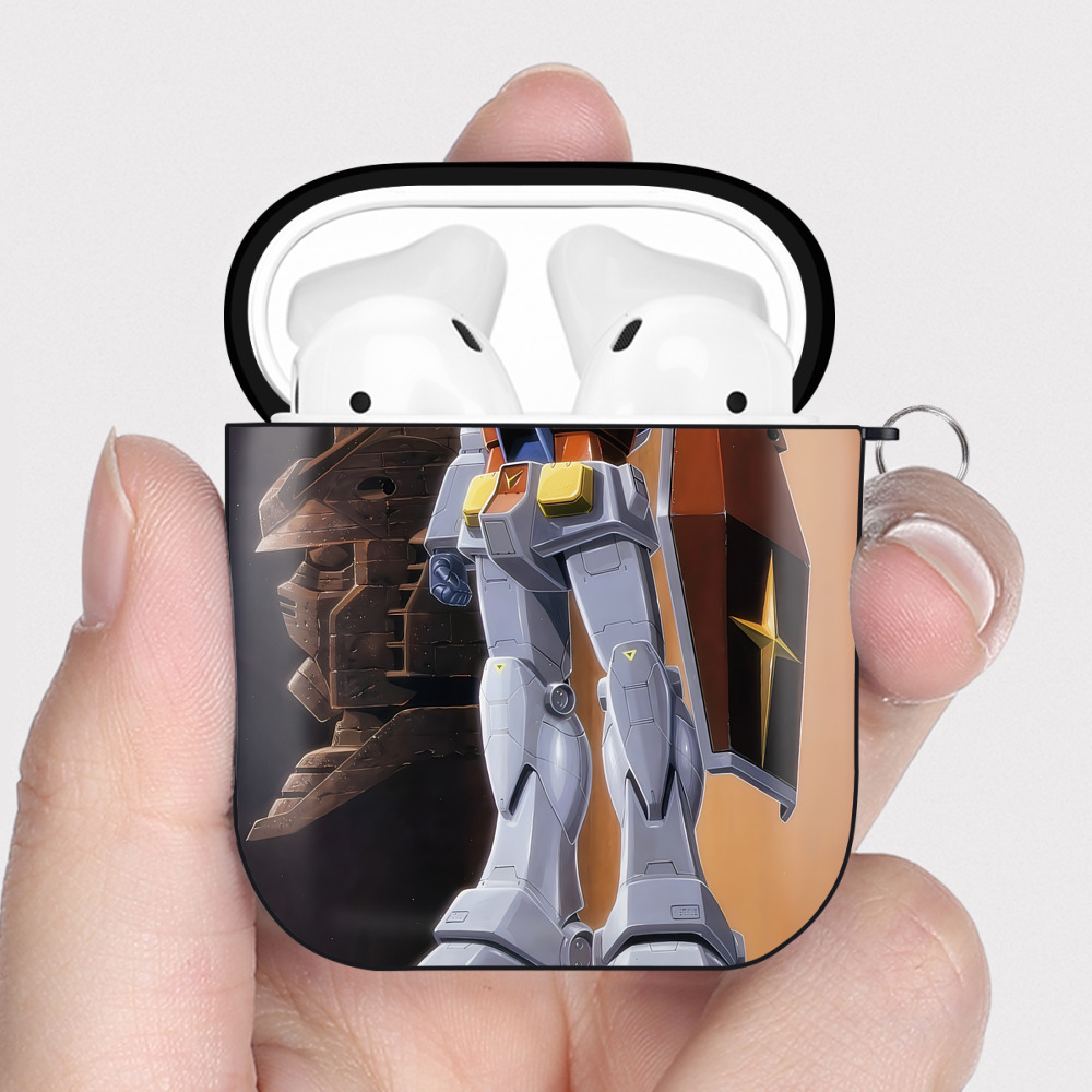 （画像用） 機動戦士ガンダム Mobile Suit Gundam AirPods 第2世代保護ケース ハードシェル ブラック 耐衝撃・防指紋・カラビナ付き