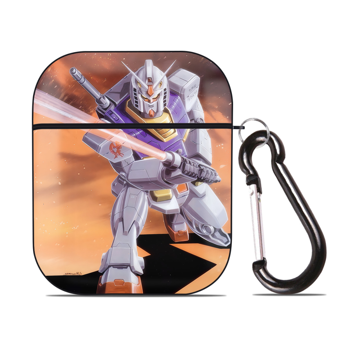 （画像用） 機動戦士ガンダム Mobile Suit Gundam AirPods 第2世代保護ケース ハードシェル ブラック 耐衝撃・防指紋・カラビナ付き