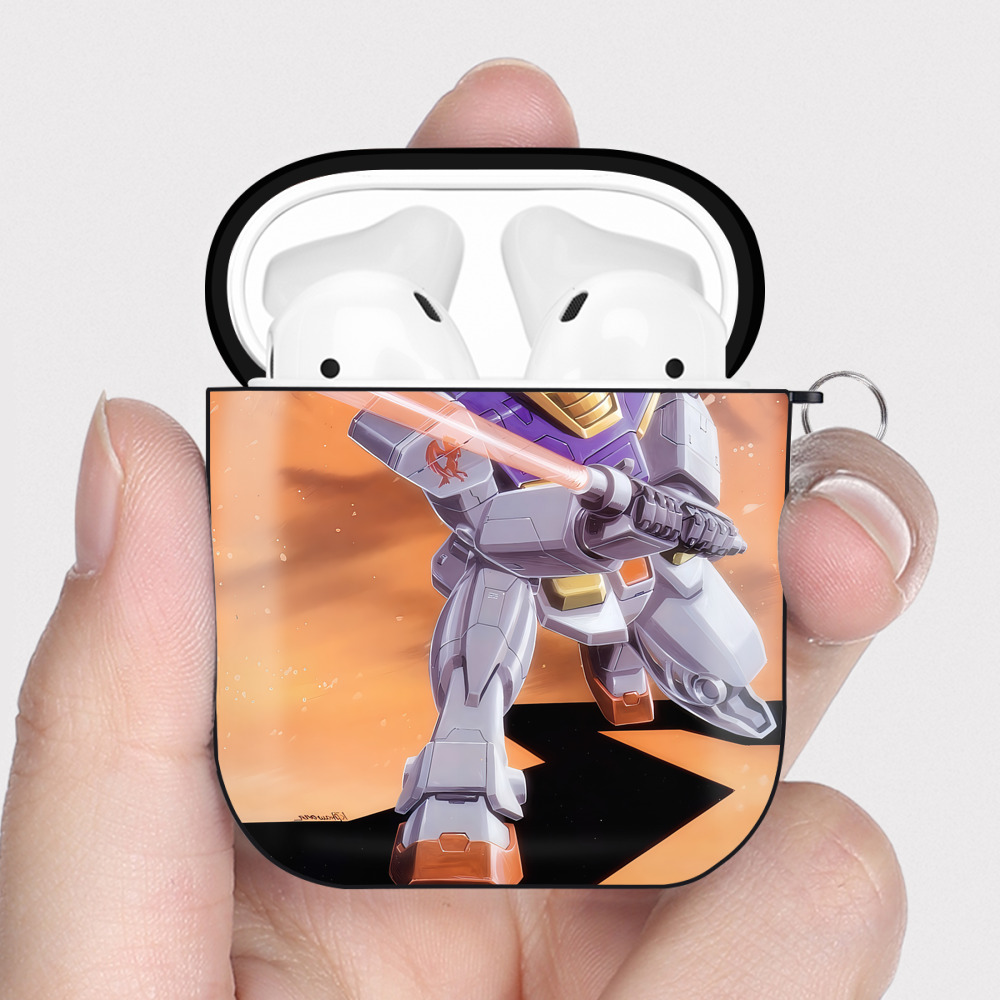 （画像用） 機動戦士ガンダム Mobile Suit Gundam AirPods 第2世代保護ケース ハードシェル ブラック 耐衝撃・防指紋・カラビナ付き