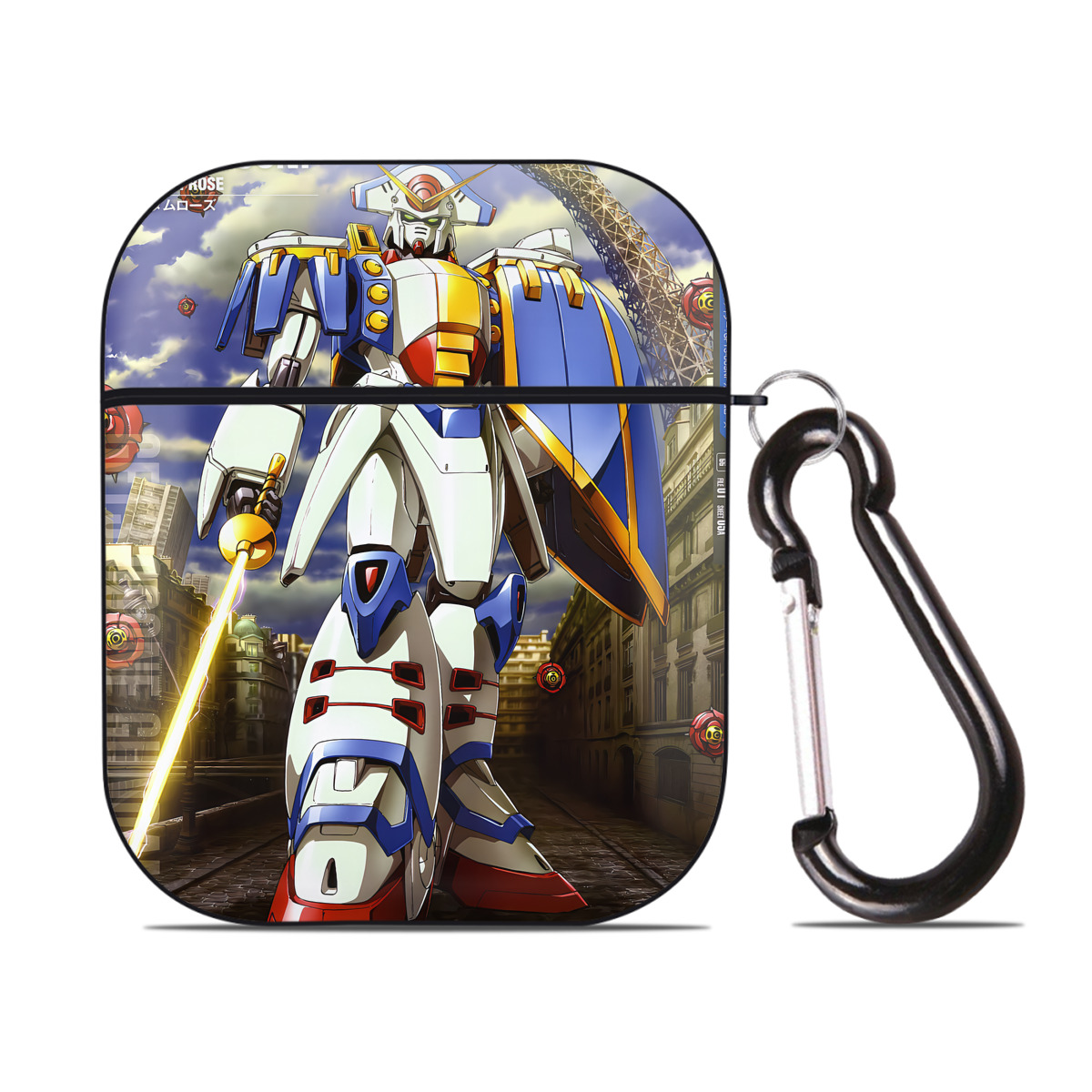 （画像用） 機動戦士ガンダム Mobile Suit Gundam AirPods 第2世代保護ケース ハードシェル ブラック 耐衝撃・防指紋・カラビナ付き