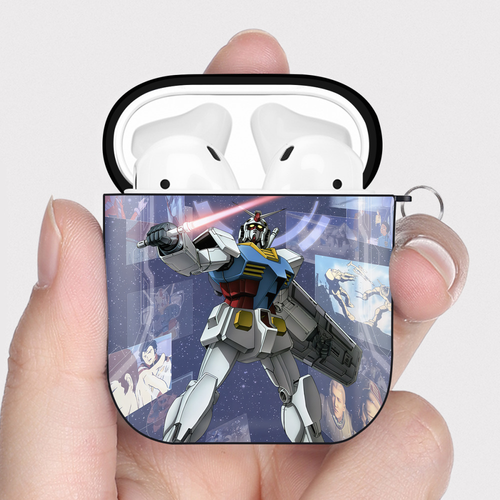 （画像用） 機動戦士ガンダム Mobile Suit Gundam AirPods 第2世代保護ケース ハードシェル ブラック 耐衝撃・防指紋・カラビナ付き