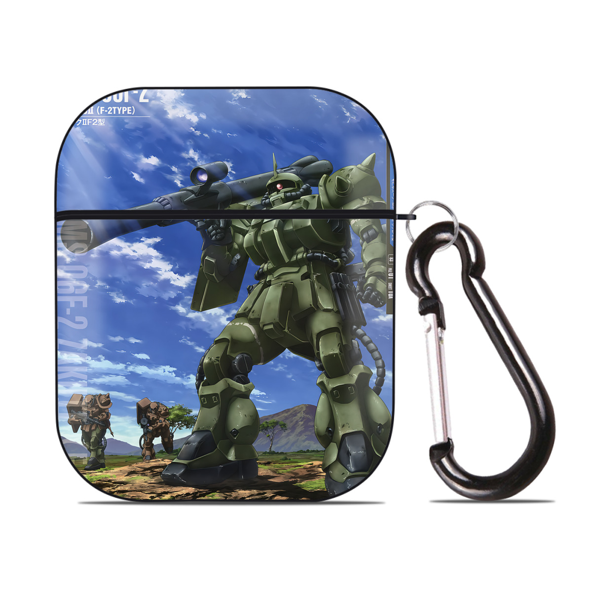 （画像用） 機動戦士ガンダム Mobile Suit Gundam AirPods 第2世代保護ケース ハードシェル ブラック 耐衝撃・防指紋・カラビナ付き