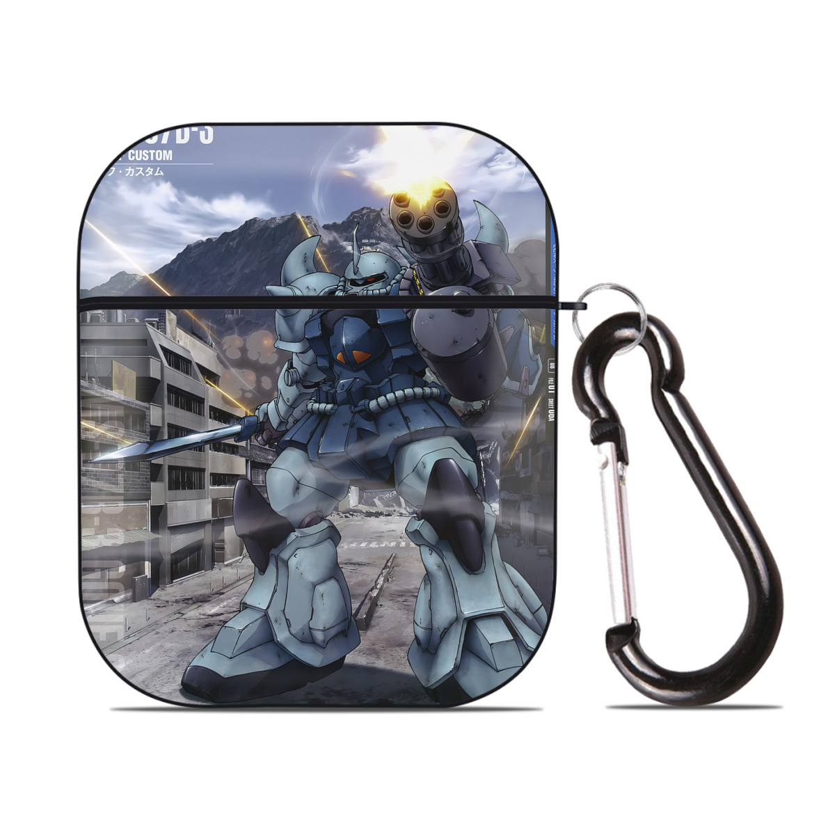 （画像用） 機動戦士ガンダム Mobile Suit Gundam AirPods 第2世代保護ケース ハードシェル ブラック 耐衝撃・防指紋・カラビナ付き