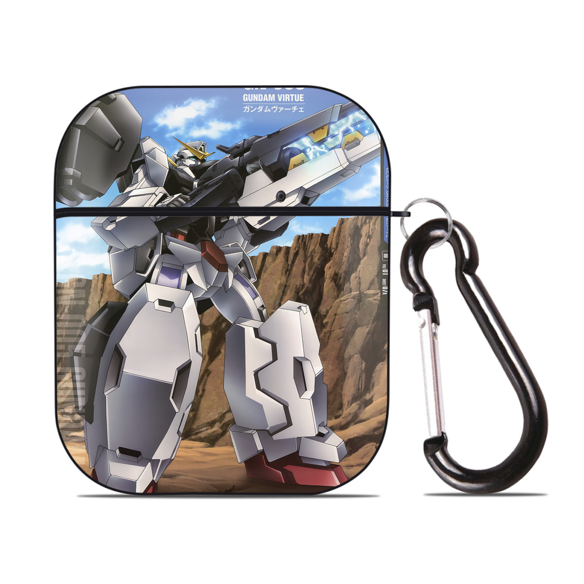 （画像用） 機動戦士ガンダム Mobile Suit Gundam AirPods 第2世代保護ケース ハードシェル ブラック 耐衝撃・防指紋・カラビナ付き