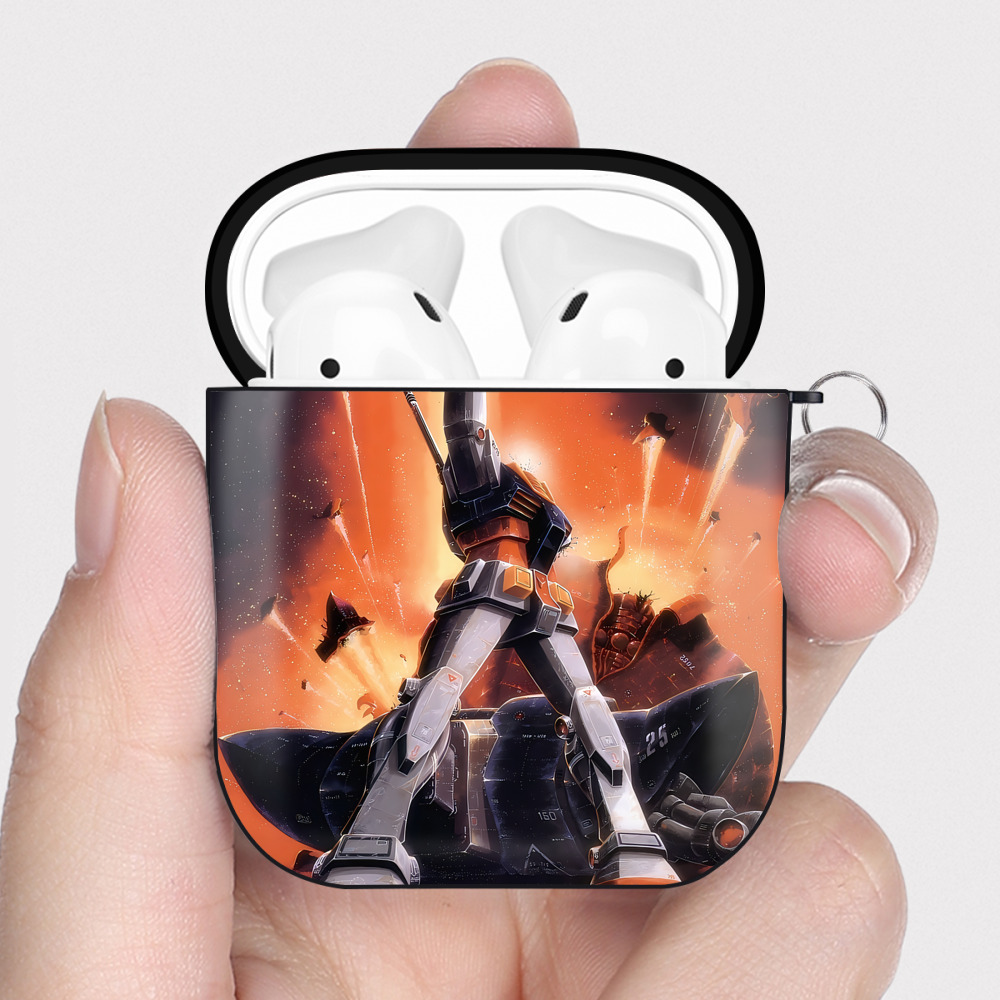 （画像用） 機動戦士ガンダム Mobile Suit Gundam AirPods 第2世代保護ケース ハードシェル ブラック 耐衝撃・防指紋・カラビナ付き