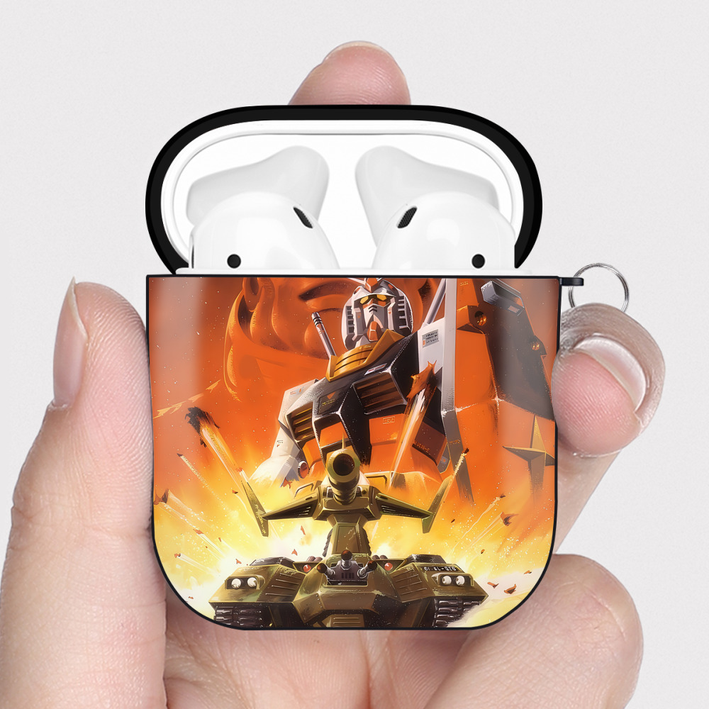 （画像用） 機動戦士ガンダム Mobile Suit Gundam AirPods 第2世代保護ケース ハードシェル ブラック 耐衝撃・防指紋・カラビナ付き