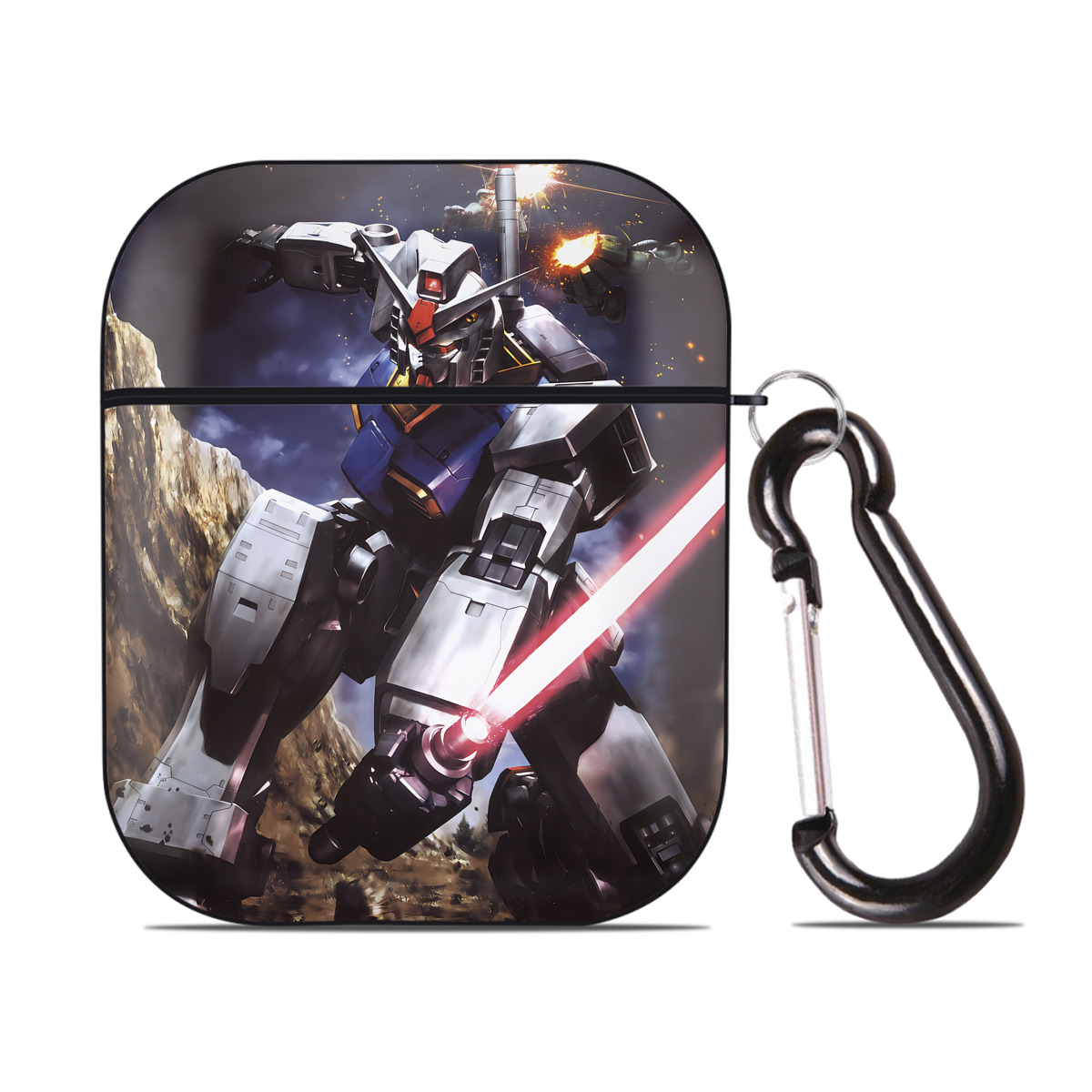 （画像用） 機動戦士ガンダム Mobile Suit Gundam AirPods 第2世代保護ケース ハードシェル ブラック 耐衝撃・防指紋・カラビナ付き