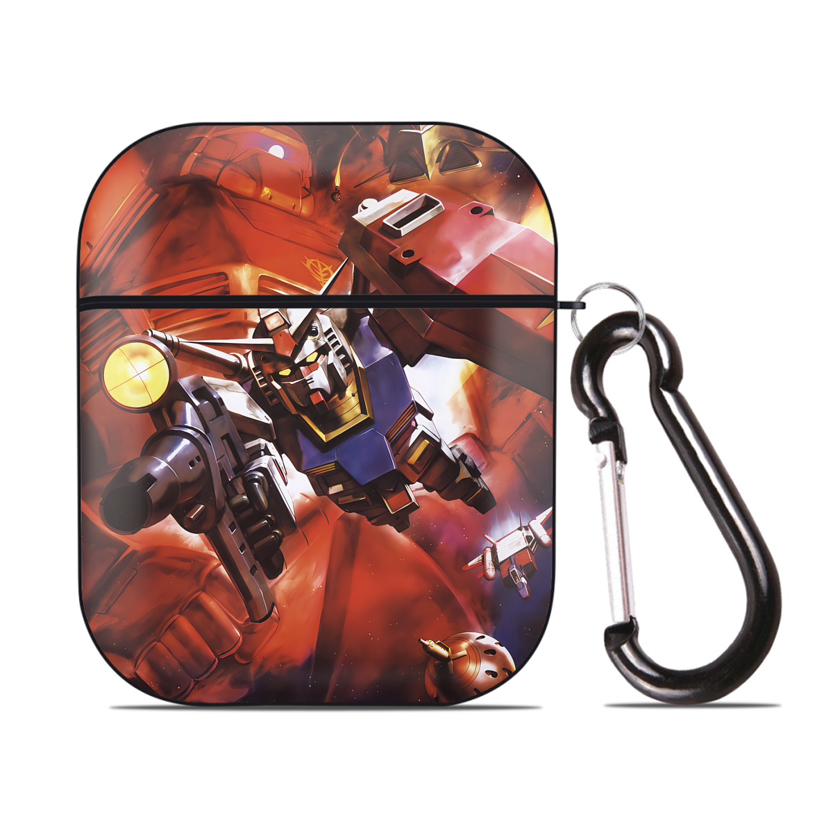（画像用） 機動戦士ガンダム Mobile Suit Gundam AirPods 第2世代保護ケース ハードシェル ブラック 耐衝撃・防指紋・カラビナ付き
