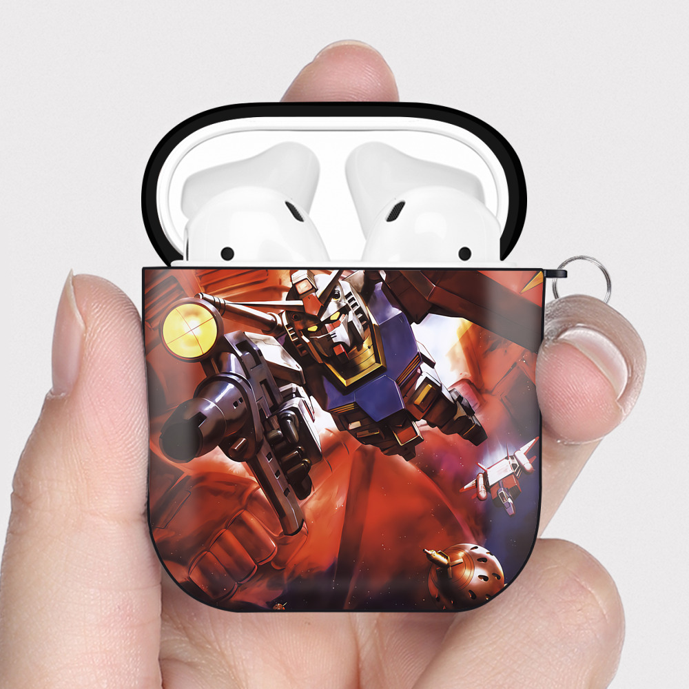 （画像用） 機動戦士ガンダム Mobile Suit Gundam AirPods 第2世代保護ケース ハードシェル ブラック 耐衝撃・防指紋・カラビナ付き