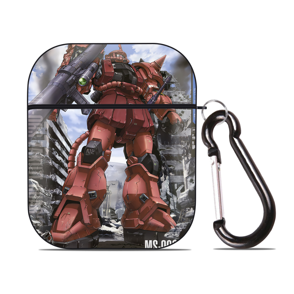 （画像用） 機動戦士ガンダム Mobile Suit Gundam AirPods 第2世代保護ケース ハードシェル ブラック 耐衝撃・防指紋・カラビナ付き