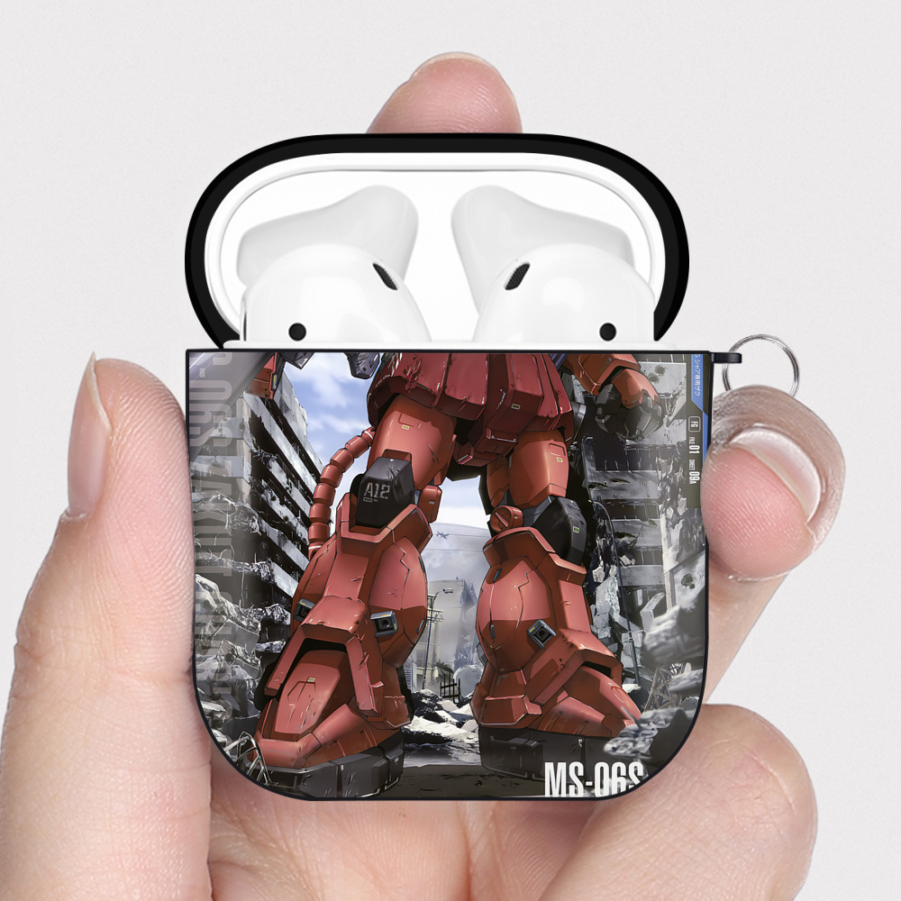 （画像用） 機動戦士ガンダム Mobile Suit Gundam AirPods 第2世代保護ケース ハードシェル ブラック 耐衝撃・防指紋・カラビナ付き