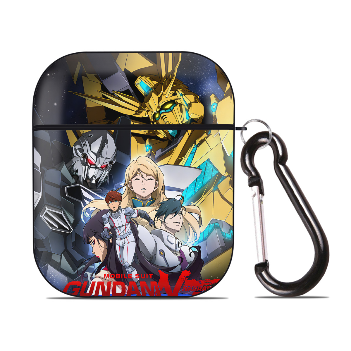 （画像用） 機動戦士ガンダム Mobile Suit Gundam AirPods 第2世代保護ケース ハードシェル ブラック 耐衝撃・防指紋・カラビナ付き