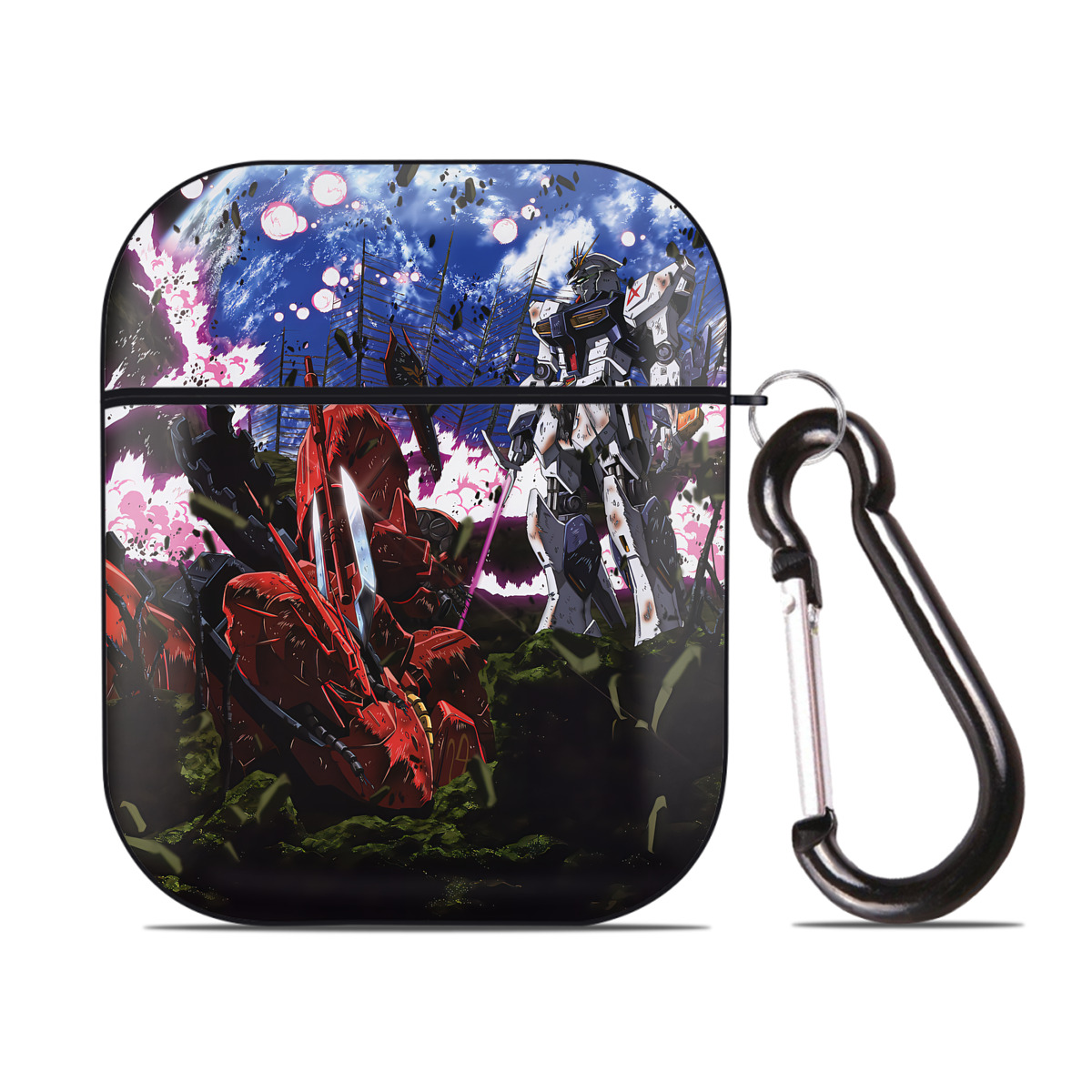 （画像用） 機動戦士ガンダム Mobile Suit Gundam AirPods 第2世代保護ケース ハードシェル ブラック 耐衝撃・防指紋・カラビナ付き