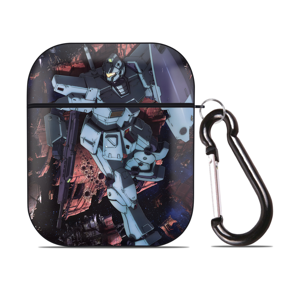 （画像用） 機動戦士ガンダム Mobile Suit Gundam AirPods 第2世代保護ケース ハードシェル ブラック 耐衝撃・防指紋・カラビナ付き