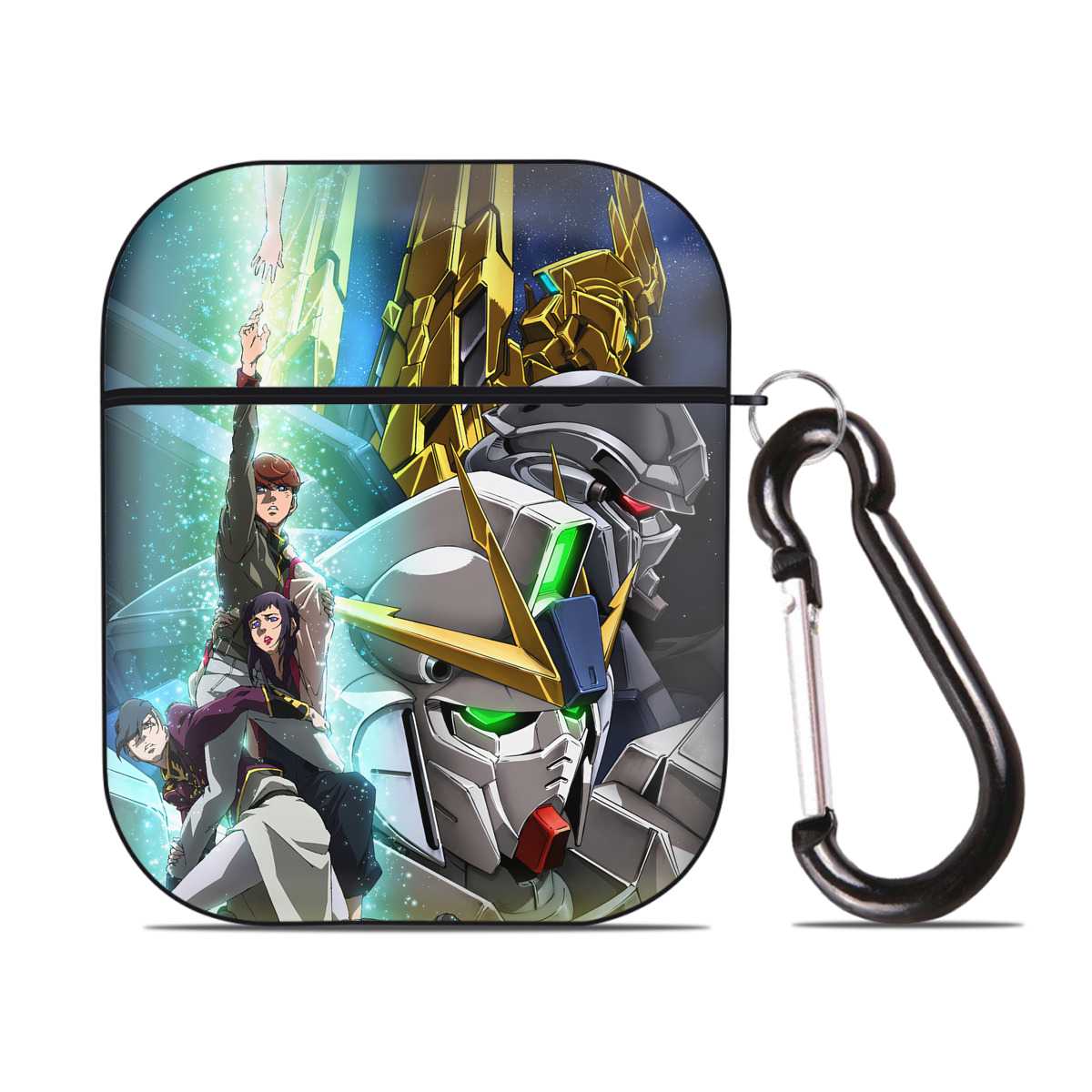 （画像用） 機動戦士ガンダム Mobile Suit Gundam AirPods 第2世代保護ケース ハードシェル ブラック 耐衝撃・防指紋・カラビナ付き