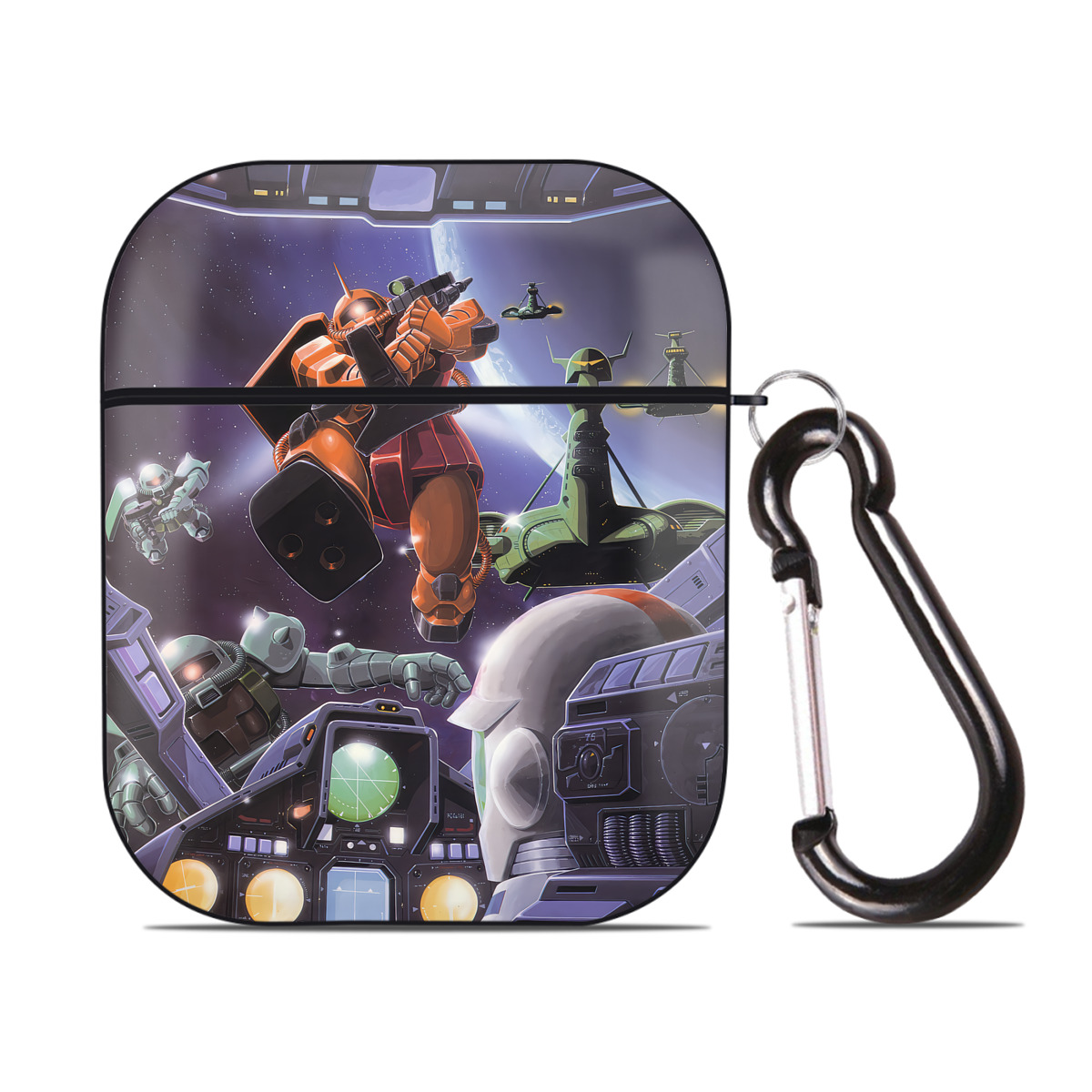 （画像用） 機動戦士ガンダム Mobile Suit Gundam AirPods 第2世代保護ケース ハードシェル ブラック 耐衝撃・防指紋・カラビナ付き
