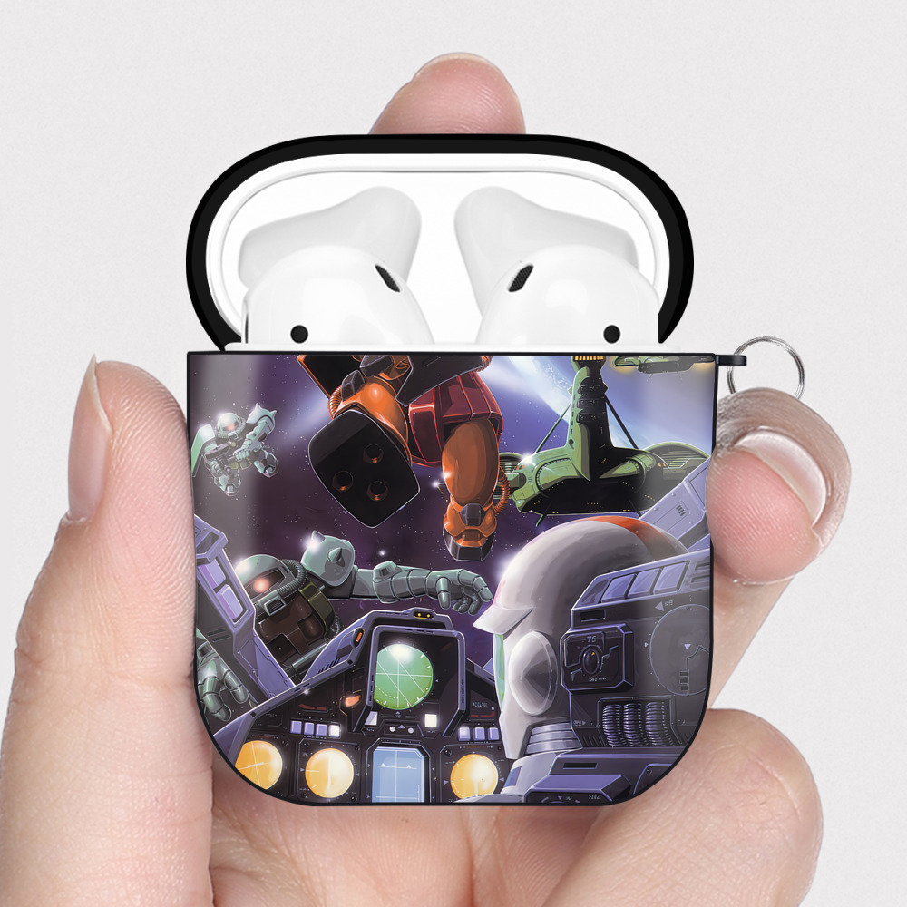 （画像用） 機動戦士ガンダム Mobile Suit Gundam AirPods 第2世代保護ケース ハードシェル ブラック 耐衝撃・防指紋・カラビナ付き