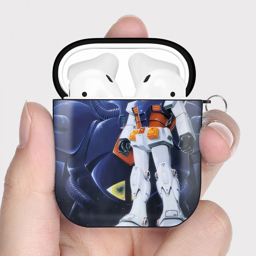 （画像用） 機動戦士ガンダム Mobile Suit Gundam AirPods 第2世代保護ケース ハードシェル ブラック 耐衝撃・防指紋・カラビナ付き