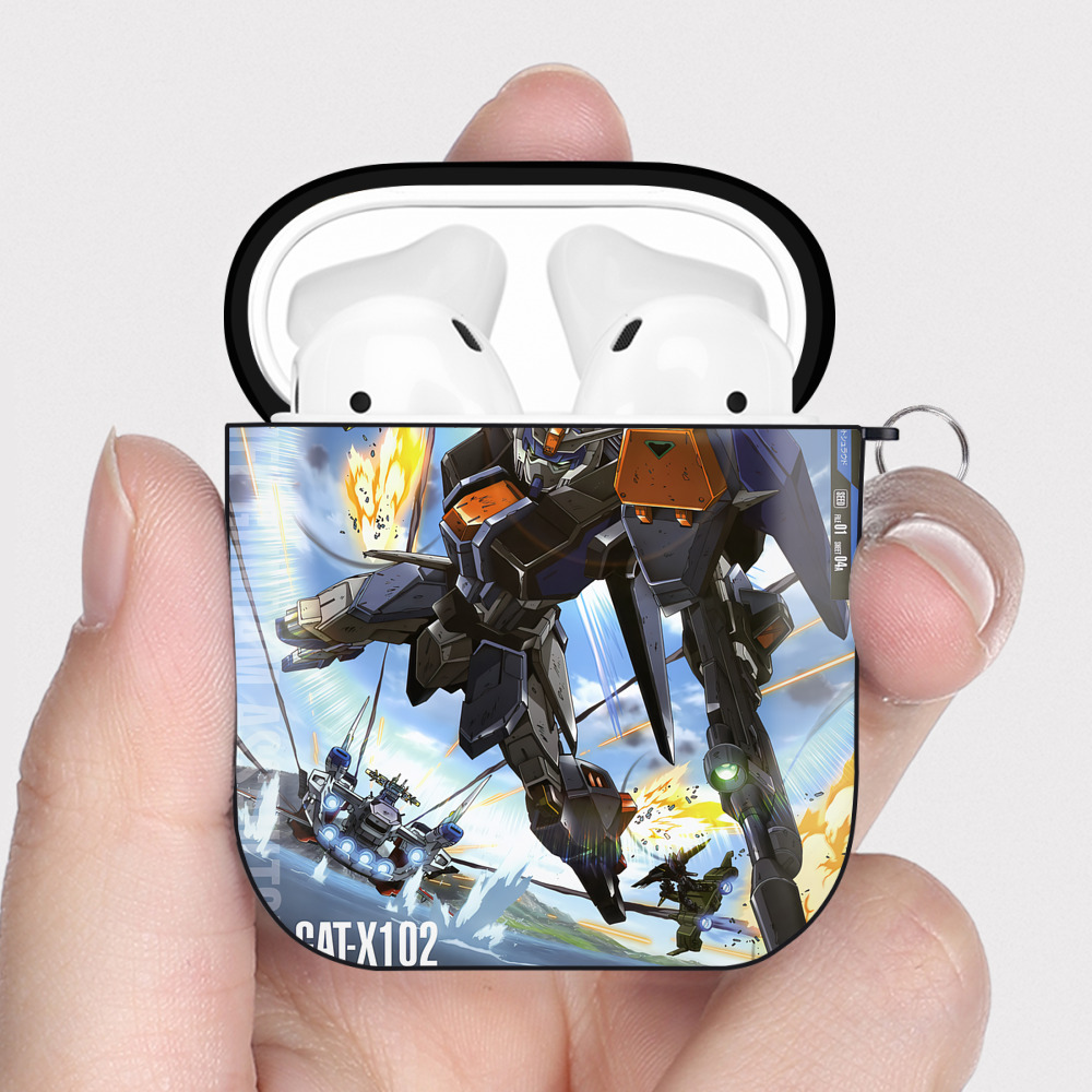 （画像用） 機動戦士ガンダム Mobile Suit Gundam AirPods 第2世代保護ケース ハードシェル ブラック 耐衝撃・防指紋・カラビナ付き