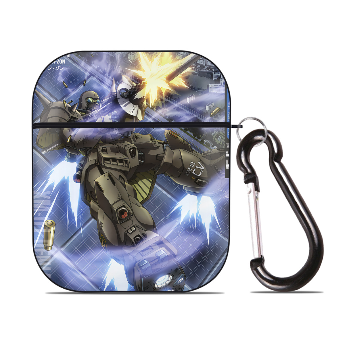 （画像用） 機動戦士ガンダム Mobile Suit Gundam AirPods 第2世代保護ケース ハードシェル ブラック 耐衝撃・防指紋・カラビナ付き