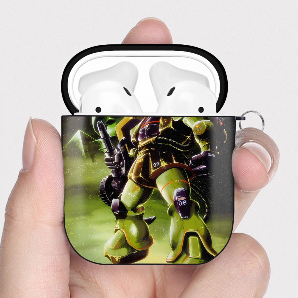 （画像用） 機動戦士ガンダム Mobile Suit Gundam AirPods 第2世代保護ケース ハードシェル ブラック 耐衝撃・防指紋・カラビナ付き
