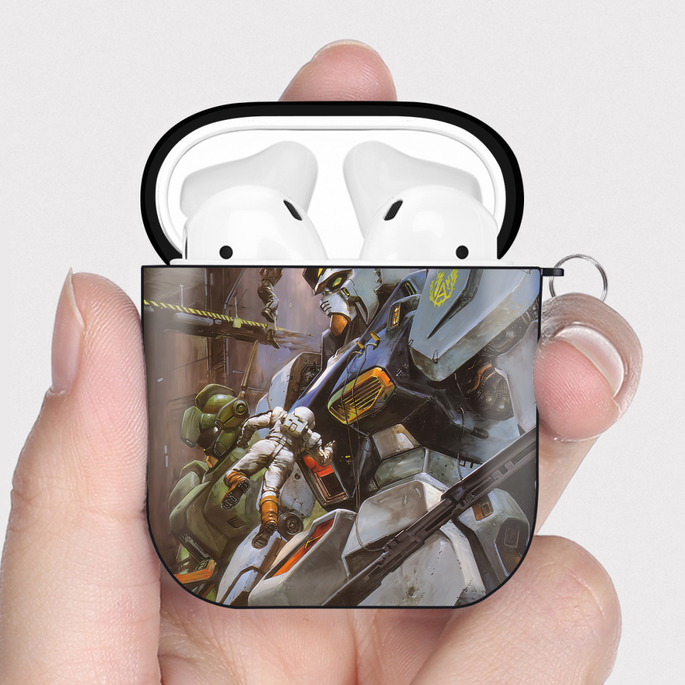 （画像用） 機動戦士ガンダム Mobile Suit Gundam AirPods 第2世代保護ケース ハードシェル ブラック 耐衝撃・防指紋・カラビナ付き