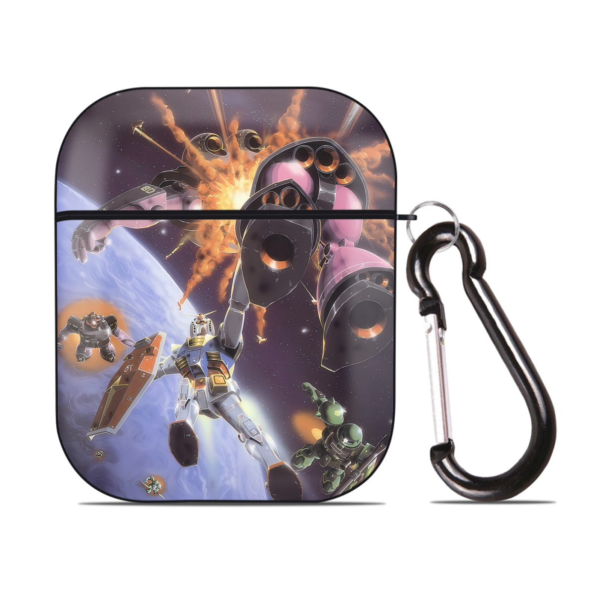 （画像用） 機動戦士ガンダム Mobile Suit Gundam AirPods 第2世代保護ケース ハードシェル ブラック 耐衝撃・防指紋・カラビナ付き