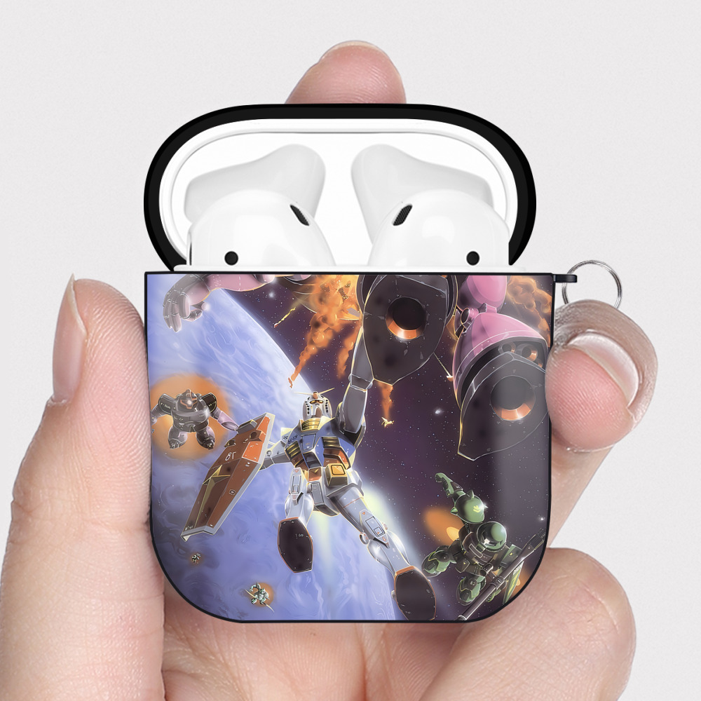 （画像用） 機動戦士ガンダム Mobile Suit Gundam AirPods 第2世代保護ケース ハードシェル ブラック 耐衝撃・防指紋・カラビナ付き