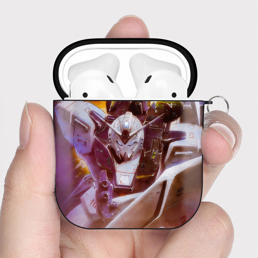 （画像用） 機動戦士ガンダム Mobile Suit Gundam AirPods 第2世代保護ケース ハードシェル ブラック 耐衝撃・防指紋・カラビナ付き