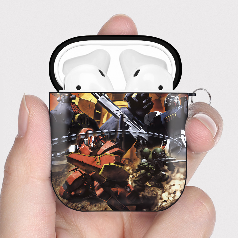 （画像用） 機動戦士ガンダム Mobile Suit Gundam AirPods 第2世代保護ケース ハードシェル ブラック 耐衝撃・防指紋・カラビナ付き