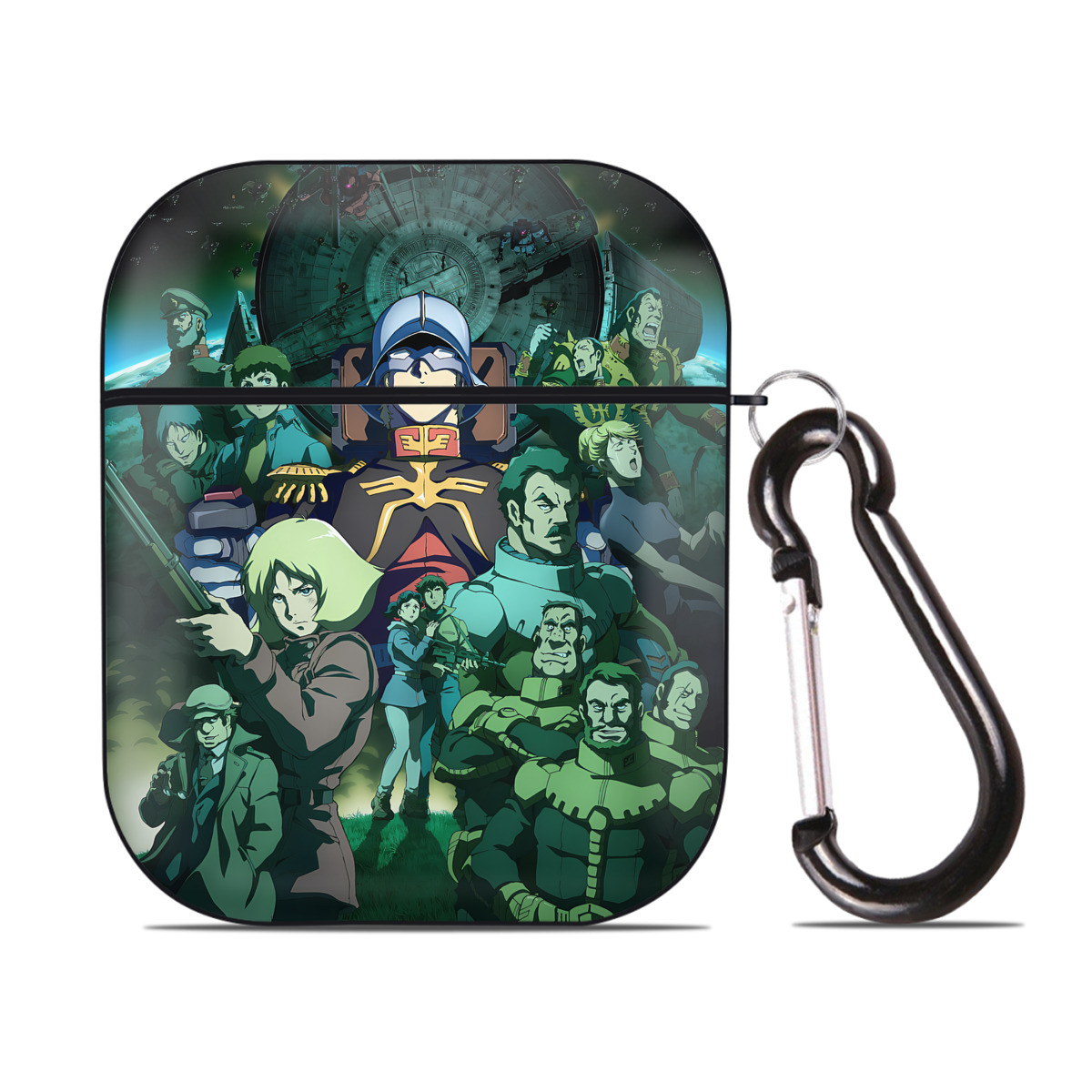 （画像用） 機動戦士ガンダム Mobile Suit Gundam AirPods 第2世代保護ケース ハードシェル ブラック 耐衝撃・防指紋・カラビナ付き