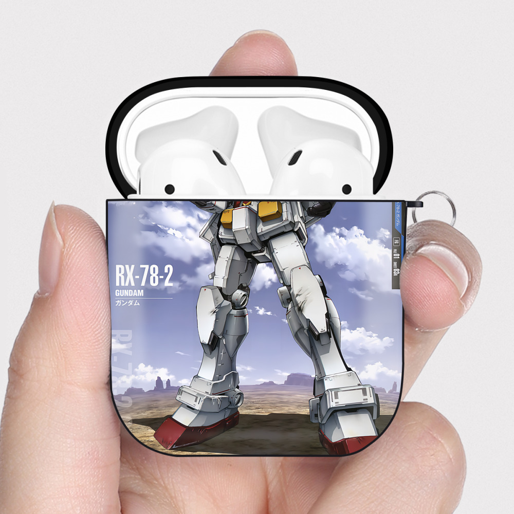 （画像用） 機動戦士ガンダム Mobile Suit Gundam AirPods 第2世代保護ケース ハードシェル ブラック 耐衝撃・防指紋・カラビナ付き