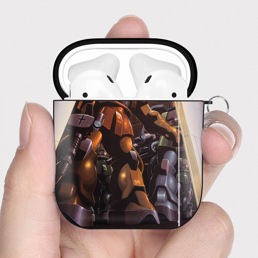 （画像用） 機動戦士ガンダム Mobile Suit Gundam AirPods 第2世代保護ケース ハードシェル ブラック 耐衝撃・防指紋・カラビナ付き