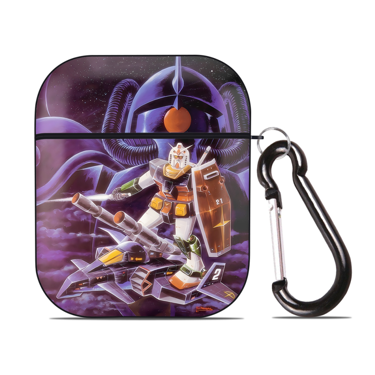 （画像用） 機動戦士ガンダム Mobile Suit Gundam AirPods 第2世代保護ケース ハードシェル ブラック 耐衝撃・防指紋・カラビナ付き