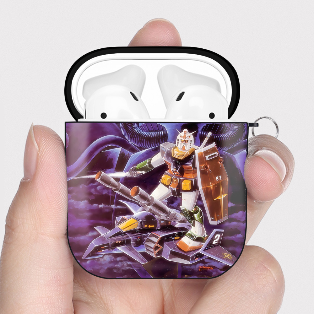（画像用） 機動戦士ガンダム Mobile Suit Gundam AirPods 第2世代保護ケース ハードシェル ブラック 耐衝撃・防指紋・カラビナ付き
