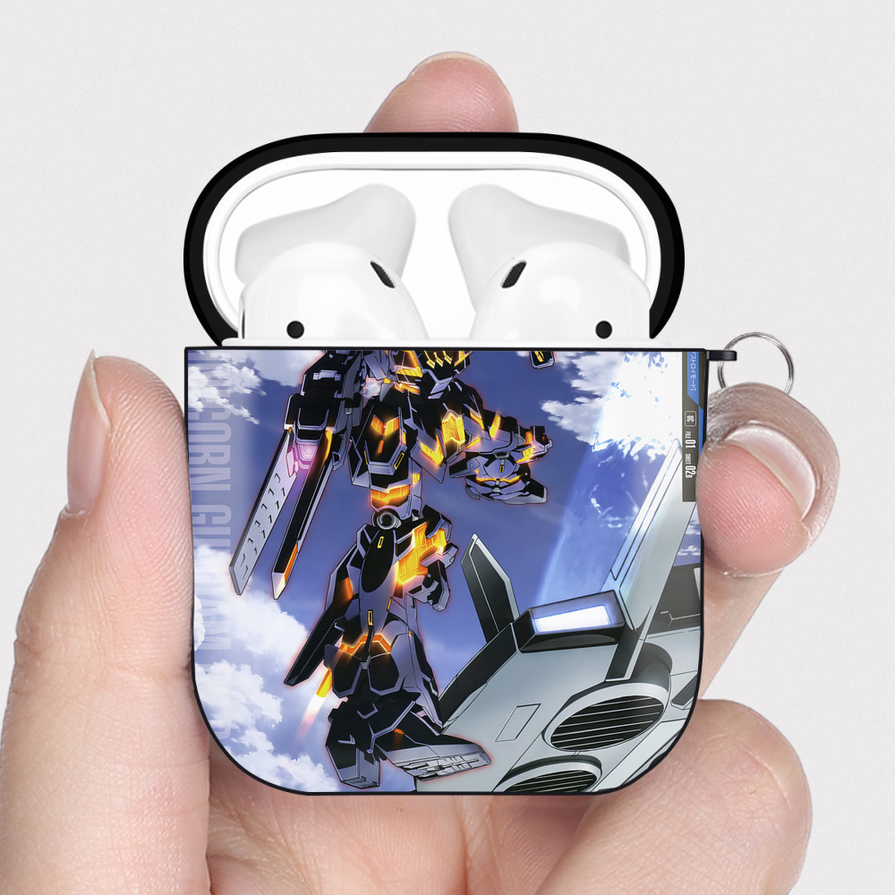 （画像用） 機動戦士ガンダム Mobile Suit Gundam AirPods 第2世代保護ケース ハードシェル ブラック 耐衝撃・防指紋・カラビナ付き