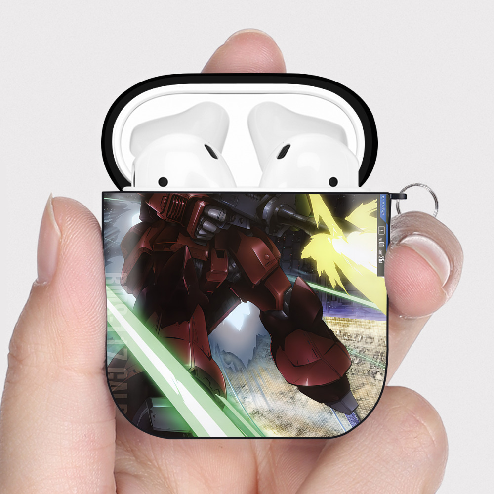 （画像用） 機動戦士ガンダム Mobile Suit Gundam AirPods 第2世代保護ケース ハードシェル ブラック 耐衝撃・防指紋・カラビナ付き