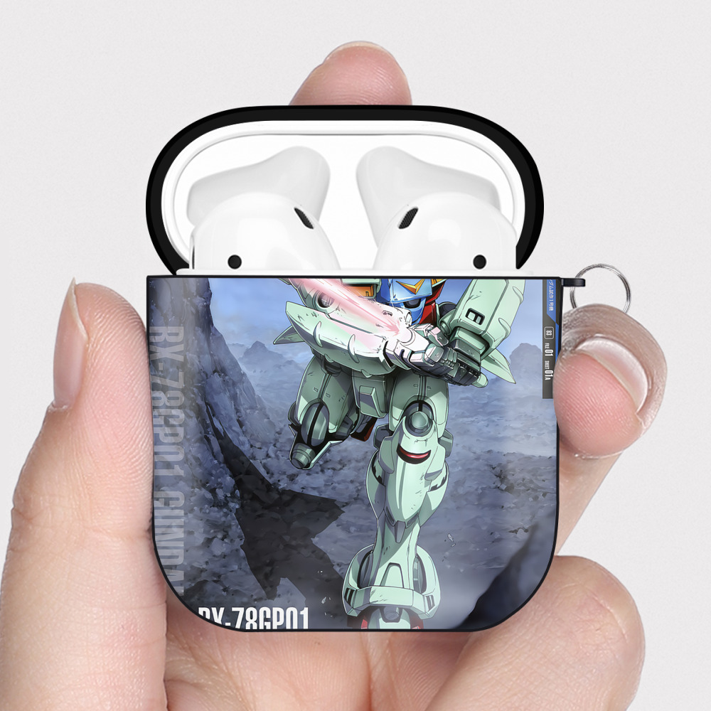 （画像用） 機動戦士ガンダム Mobile Suit Gundam AirPods 第2世代保護ケース ハードシェル ブラック 耐衝撃・防指紋・カラビナ付き