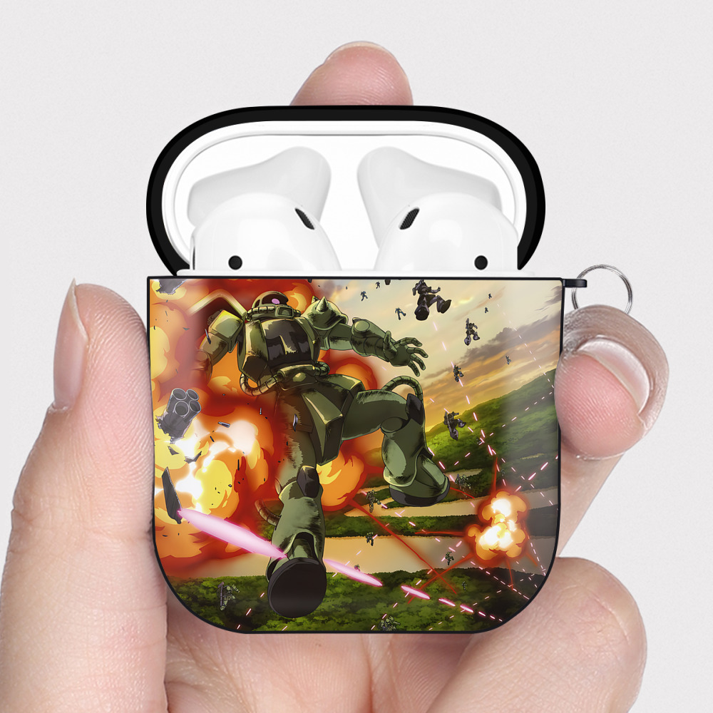 （画像用） 機動戦士ガンダム Mobile Suit Gundam AirPods 第2世代保護ケース ハードシェル ブラック 耐衝撃・防指紋・カラビナ付き
