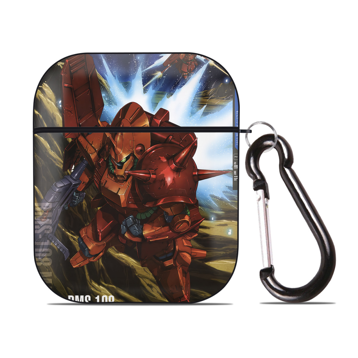（画像用） 機動戦士ガンダム Mobile Suit Gundam AirPods 第2世代保護ケース ハードシェル ブラック 耐衝撃・防指紋・カラビナ付き