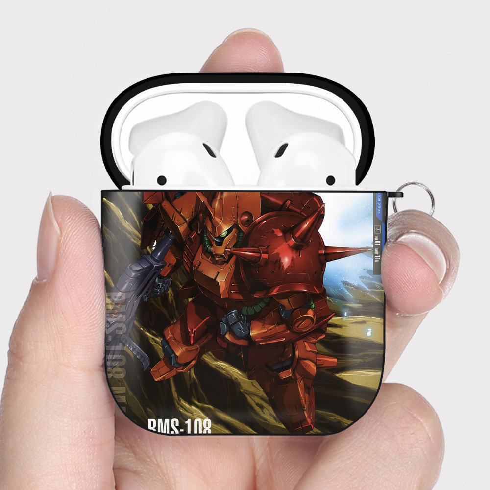 （画像用） 機動戦士ガンダム Mobile Suit Gundam AirPods 第2世代保護ケース ハードシェル ブラック 耐衝撃・防指紋・カラビナ付き