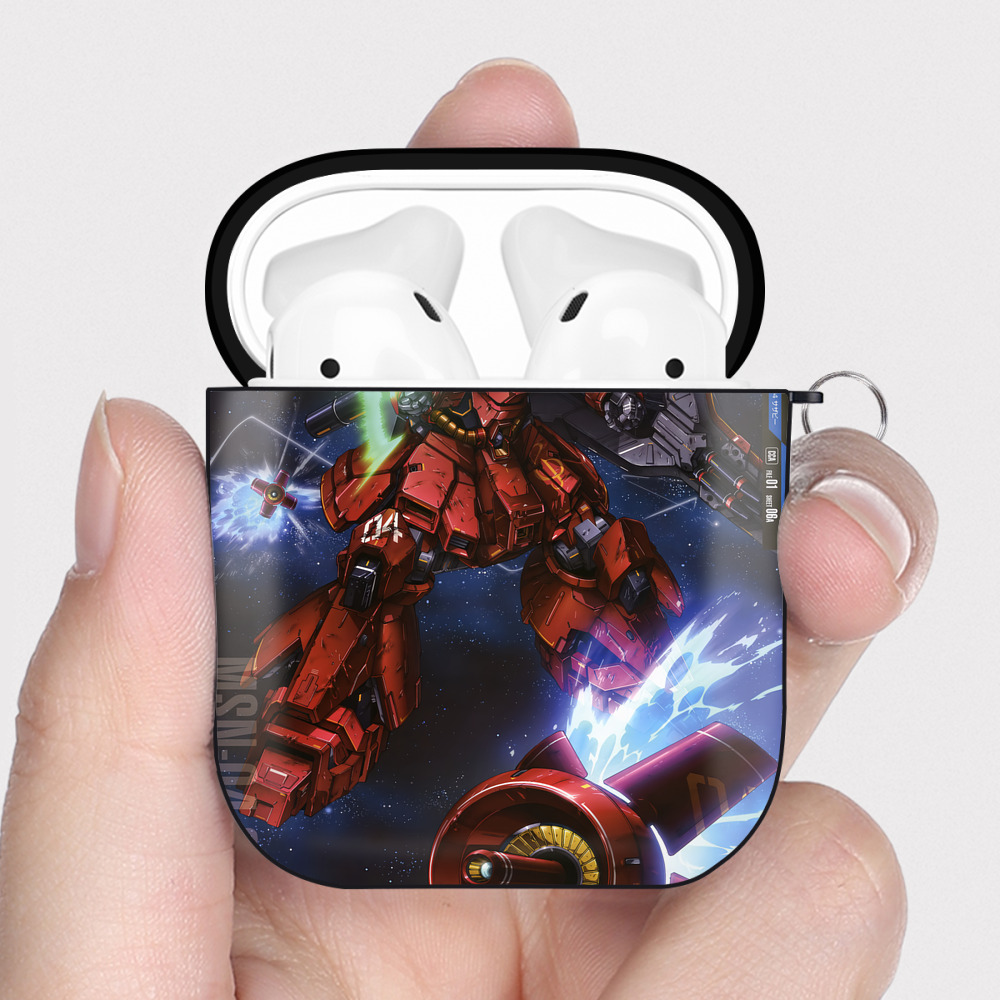 （画像用） 機動戦士ガンダム Mobile Suit Gundam AirPods 第2世代保護ケース ハードシェル ブラック 耐衝撃・防指紋・カラビナ付き